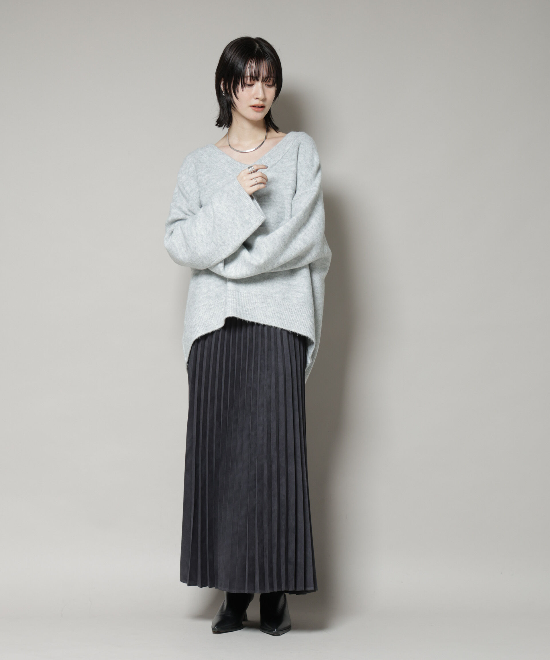 nano･universe「Vネックワイドシルエット圧縮ニット」|ニット・セーター|