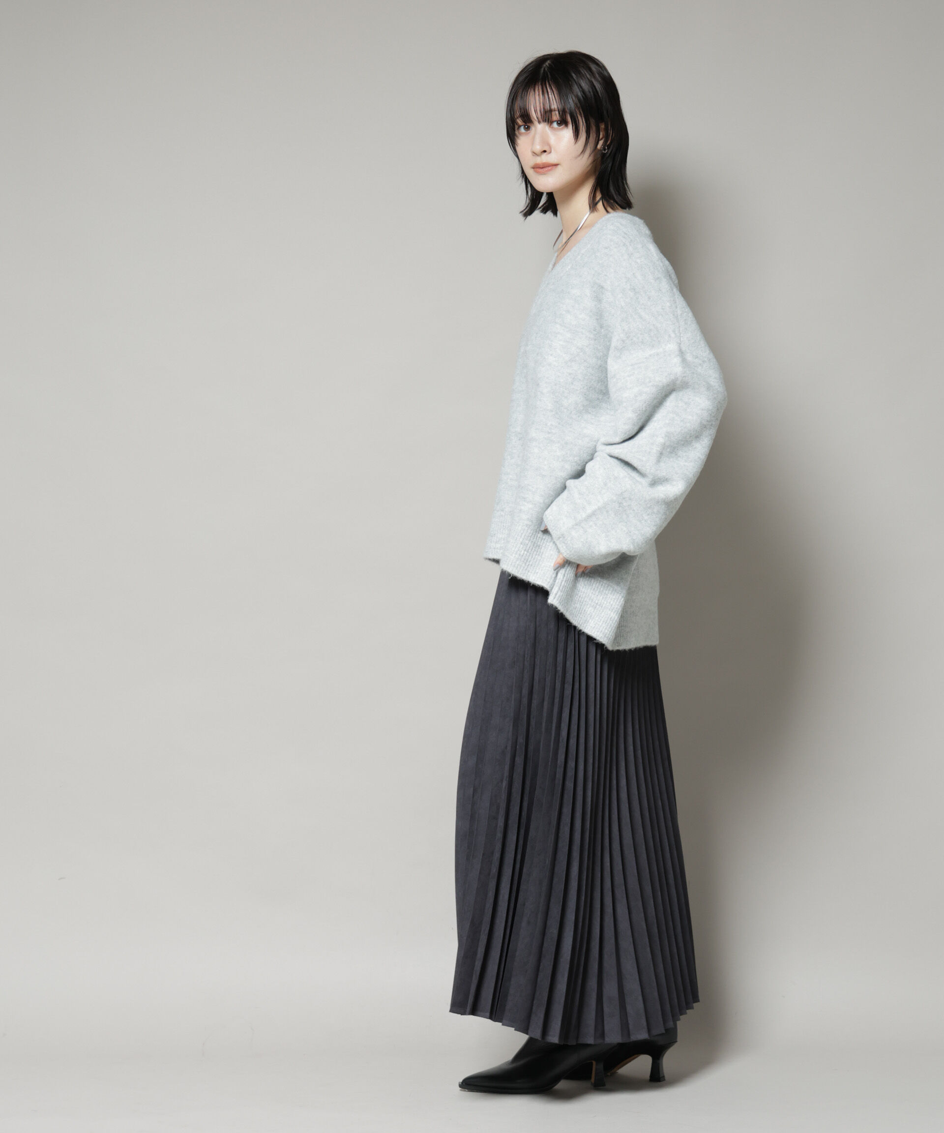 nano･universe「Vネックワイドシルエット圧縮ニット」|ニット・セーター|