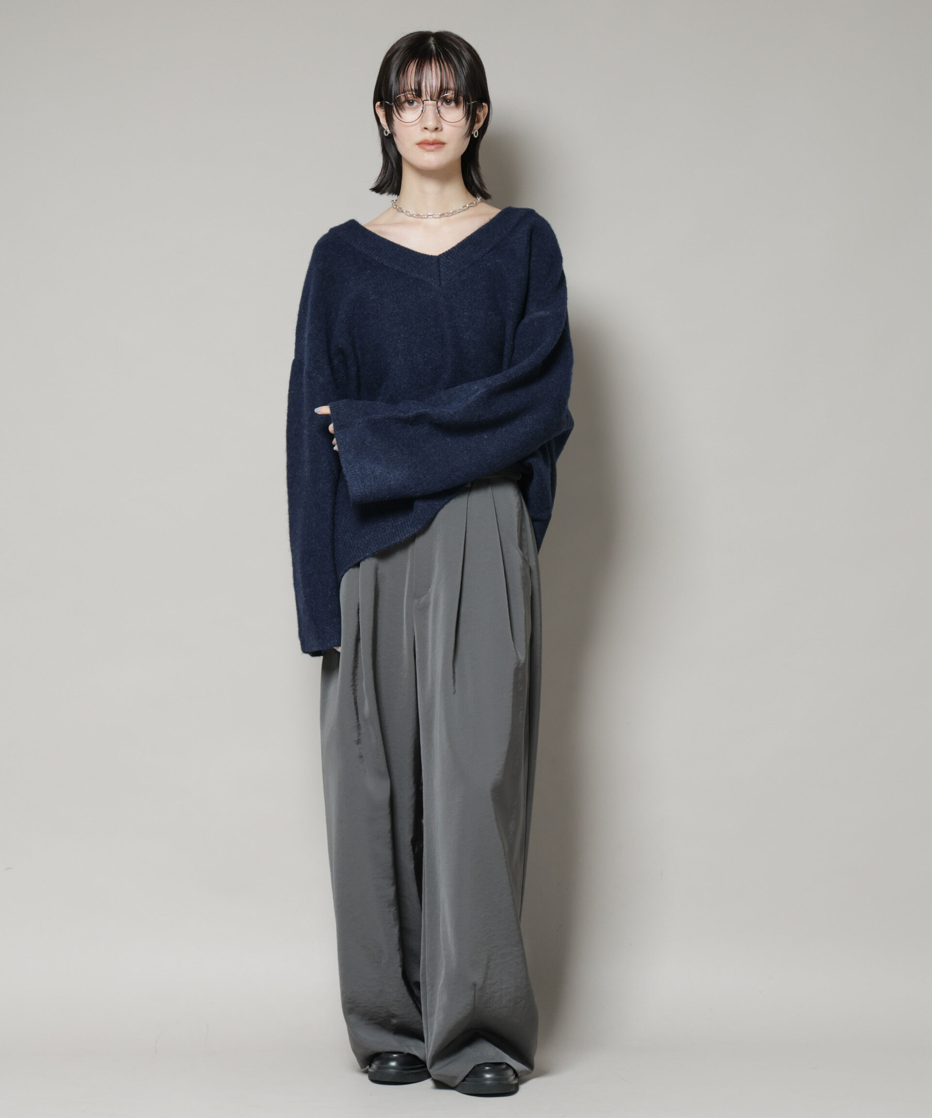 nano･universe「Vネックワイドシルエット圧縮ニット」|ニット・セーター|