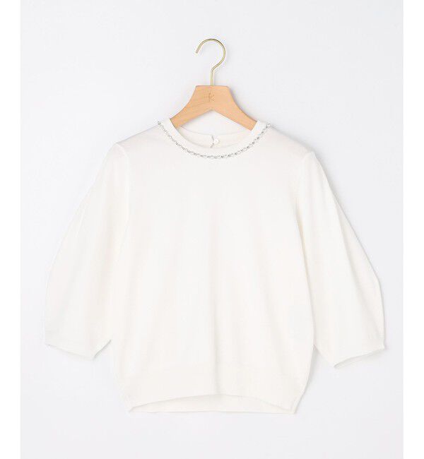 組曲「【WEB限定】クリアストレッチビジューレーン6分袖 ニット」|ニット・セーター|