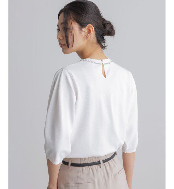 組曲「【WEB限定】クリアストレッチビジューレーン6分袖 ニット」|ニット・セーター|