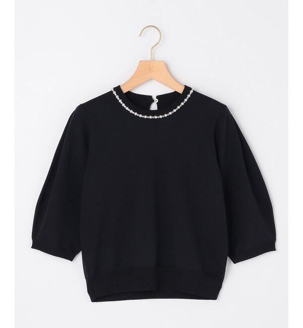 組曲「【WEB限定】クリアストレッチビジューレーン6分袖 ニット」|ニット・セーター|ブラック系