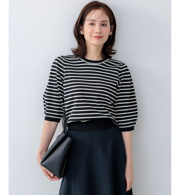 組曲「【WEB限定】クリアストレッチビジューレーン6分袖 ニット」|ニット・セーター|ボーダー系2