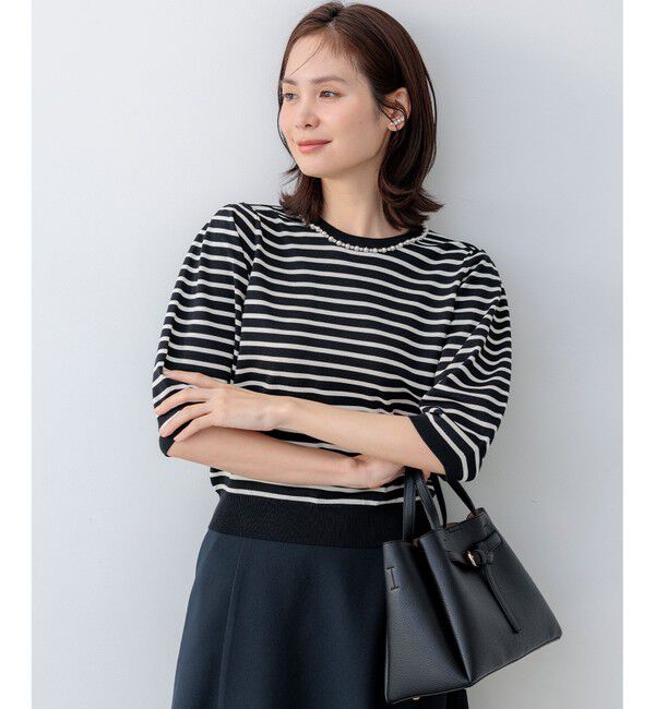 組曲「【WEB限定】クリアストレッチビジューレーン6分袖 ニット」|ニット・セーター|