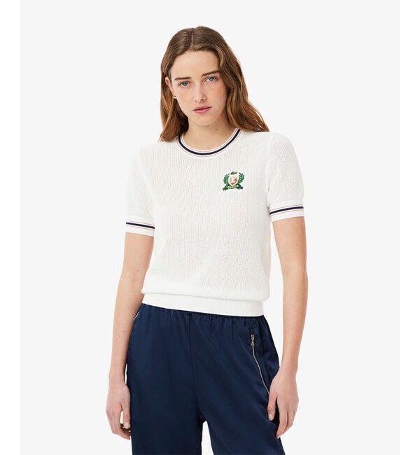 LACOSTE「フレンチメイドメッシュニットTシャツ」|ニット・セーター|ホワイト