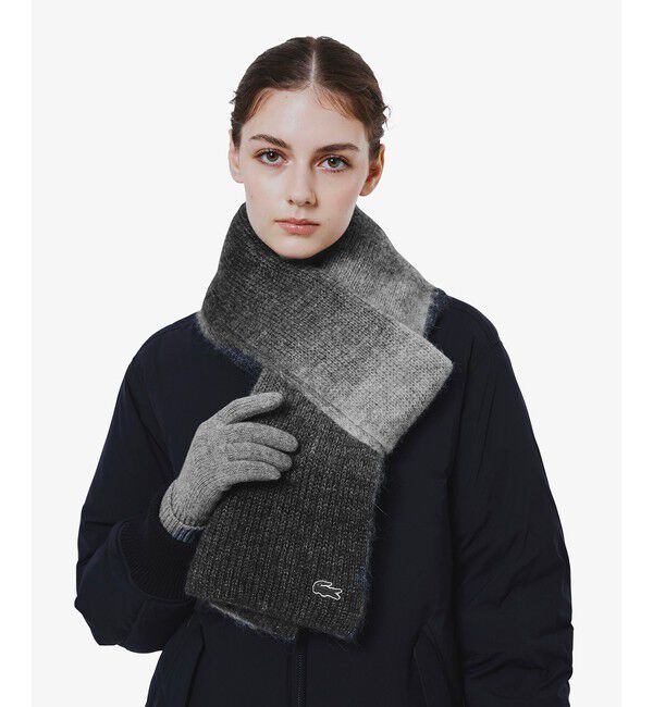 LACOSTE「アルパカブレンドグラデーションニットマフラー」|マフラー|ブラック