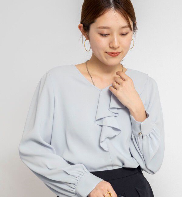NOLLEY'S sophi「ウォッシャブルサテンアシンメトリーラッフルブラウス」|シャツ・ブラウス|