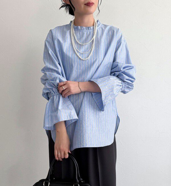 fredy emue「袖フレアストライプシャツ」|シャツ・ブラウス|ブルー系その他