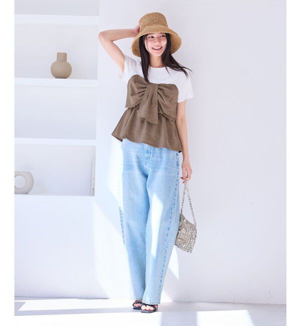 VIS「【新色追加】【美easy】ねじりリボンTシャツドッキングプルオーバー【接触冷感/洗える】」|Tシャツ・カットソー|