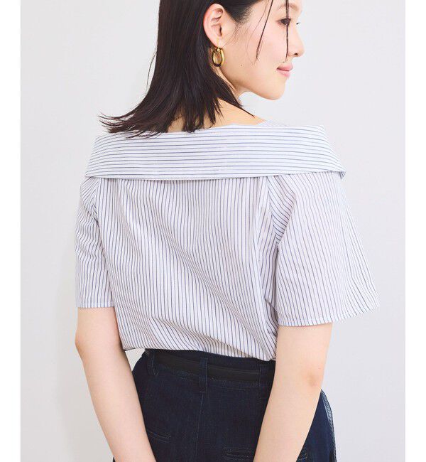 VIS「【防シワ】ラメミックスオフショルダー風ストライプシャツ」|シャツ・ブラウス|