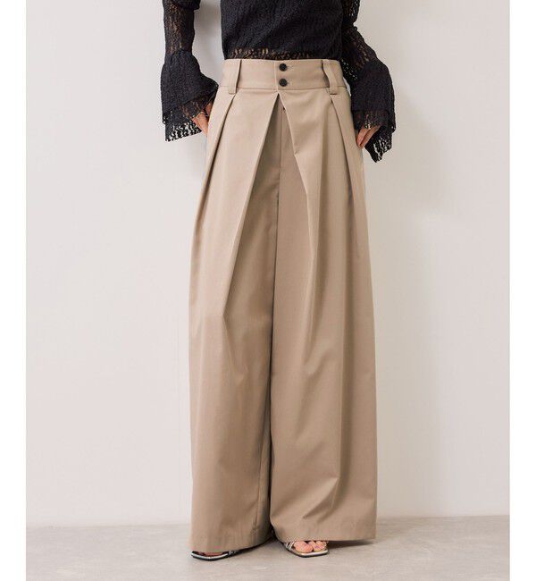 VIS「フロントタックデザインワイドパンツ」|チノ|ベージュ(27)