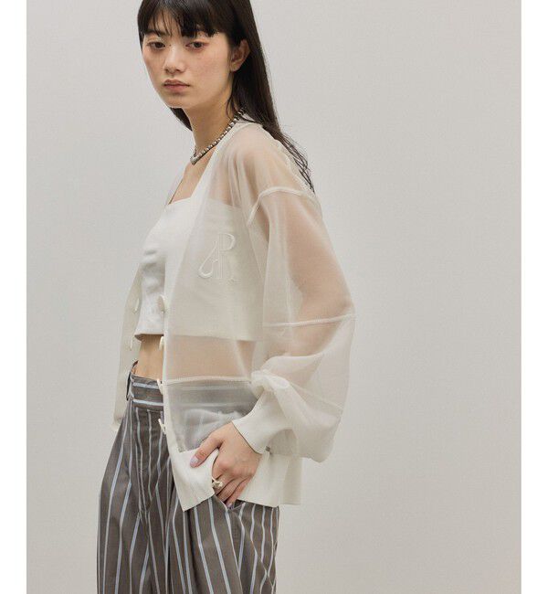 ADAM ET ROPE'「【サステナブル】シアーロゴカーディガン」|カーディガン|