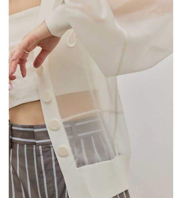 ADAM ET ROPE'「【サステナブル】シアーロゴカーディガン」|カーディガン|