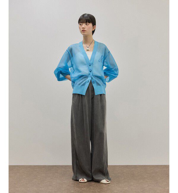 ADAM ET ROPE'「【サステナブル】シアーロゴカーディガン」|カーディガン|