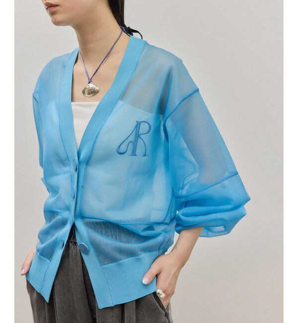 ADAM ET ROPE'「【サステナブル】シアーロゴカーディガン」|カーディガン|