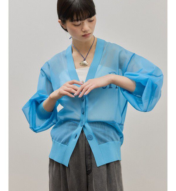 ADAM ET ROPE'「【サステナブル】シアーロゴカーディガン」|カーディガン|