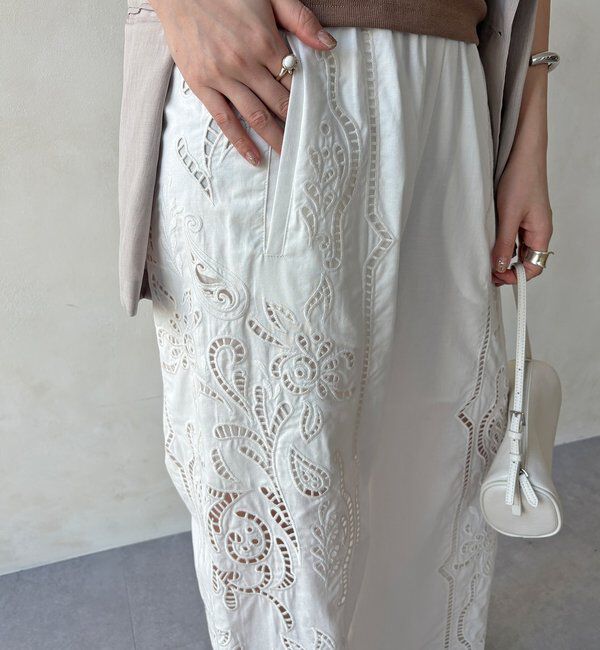  「刺繍レースコットンパンツ」|チノ|