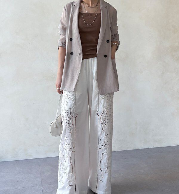  「刺繍レースコットンパンツ」|チノ|