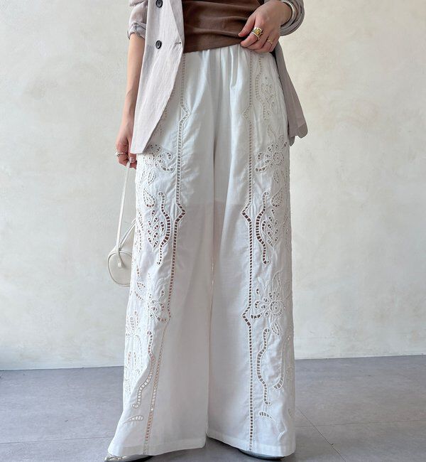  「刺繍レースコットンパンツ」|チノ|