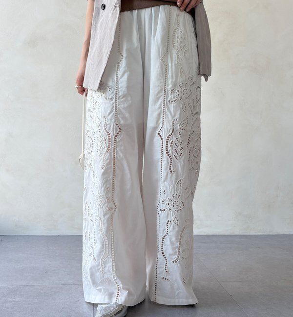  「刺繍レースコットンパンツ」|チノ|