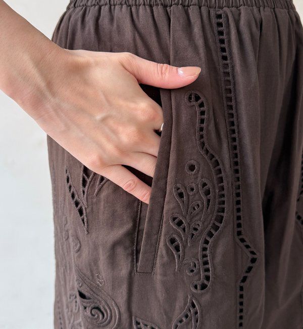  「刺繍レースコットンパンツ」|チノ|