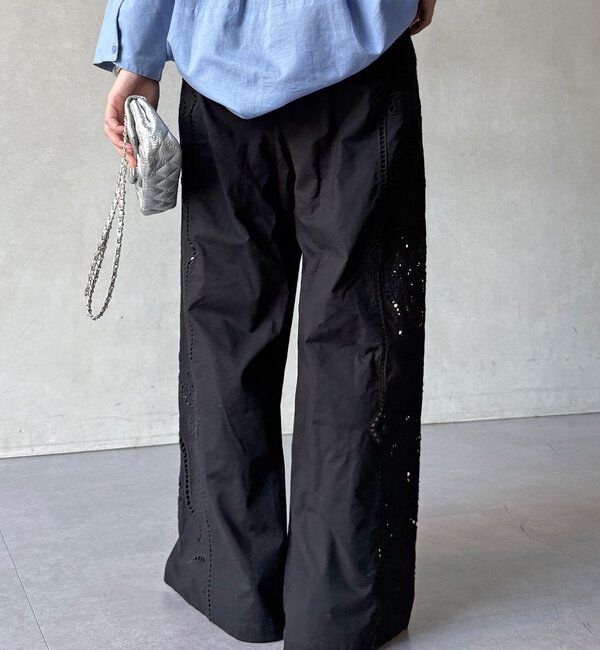  「刺繍レースコットンパンツ」|チノ|