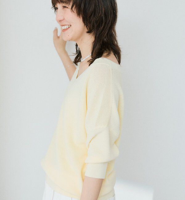  「【手洗い可能】ギマコットン片畦Vネックニット」|ニット・セーター|