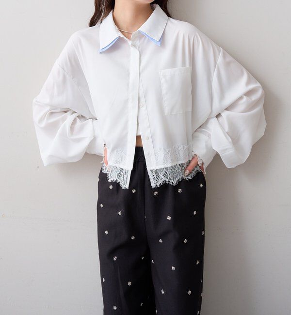  「ストライプ裾レースシャツ」|シャツ・ブラウス|