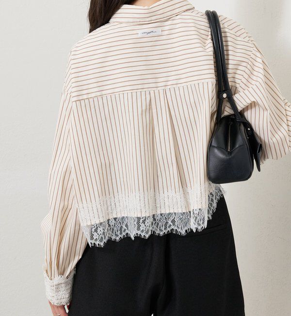  「ストライプ裾レースシャツ」|シャツ・ブラウス|