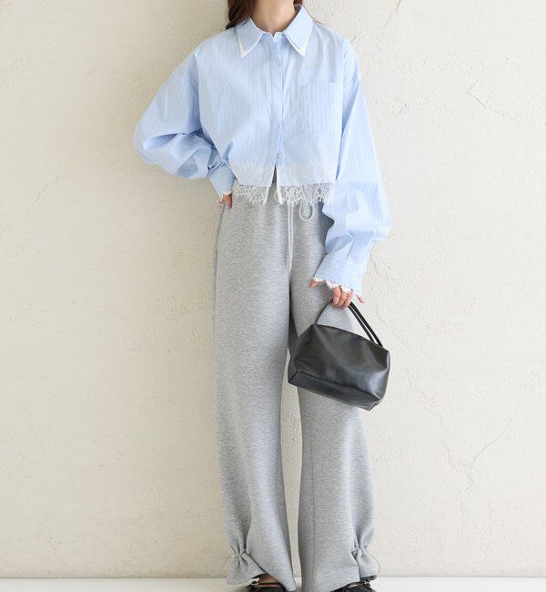  「ストライプ裾レースシャツ」|シャツ・ブラウス|