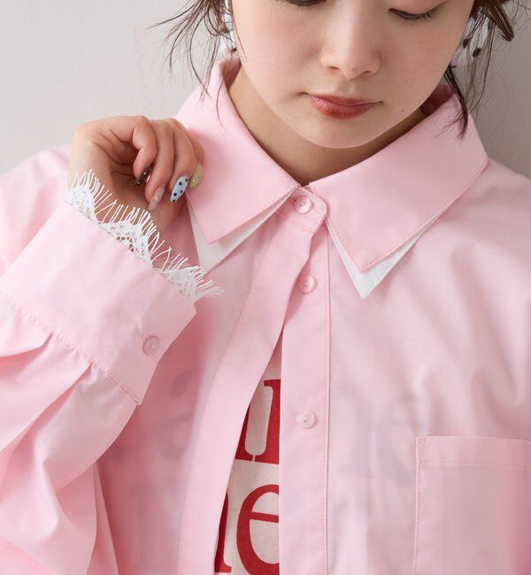  「ストライプ裾レースシャツ」|シャツ・ブラウス|