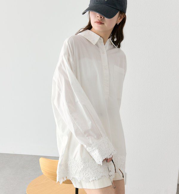  「裾レーススキッパーシャツ」|シャツ・ブラウス|