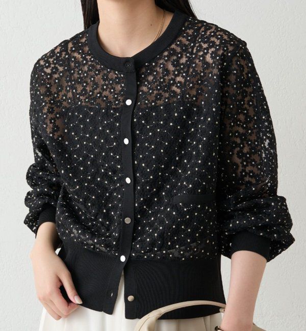  「コクーンスリーブフラワーカーデ」|ニット・セーター|ブラック