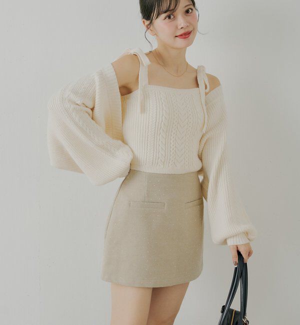  「ラインストーン台形タイトミニスカート」|スカート|