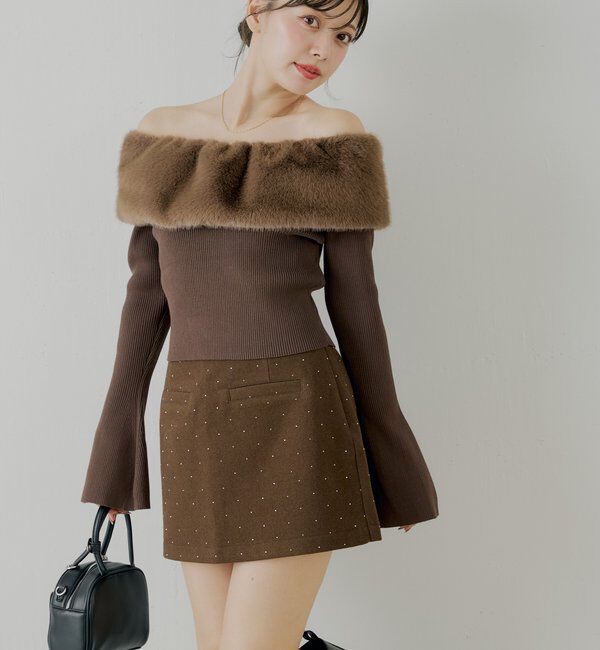  「ラインストーン台形タイトミニスカート」|スカート|
