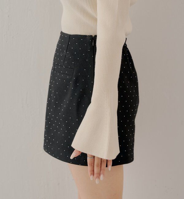  「ラインストーン台形タイトミニスカート」|スカート|
