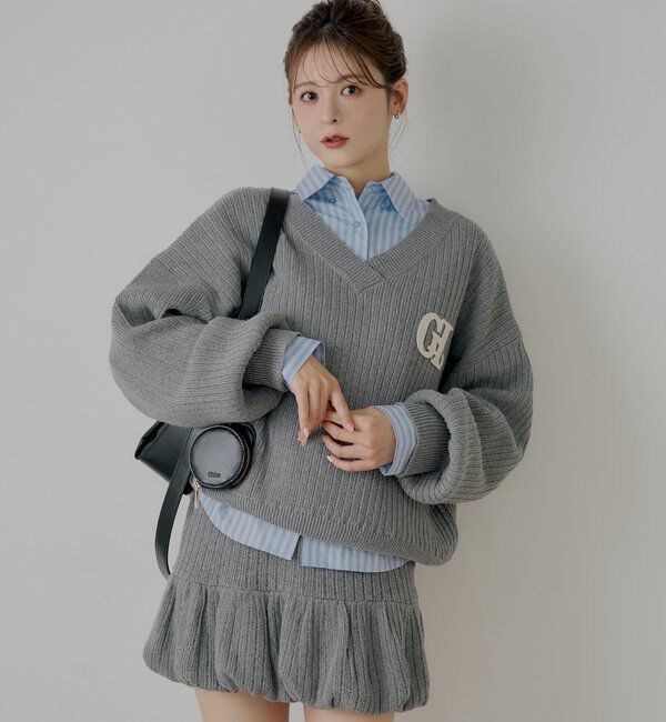  「【セットアップ対応】Vネックルーズニット」|ニット・セーター|