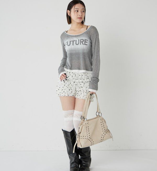  「スプレーロゴレイヤードシアートップス」|Tシャツ・カットソー|