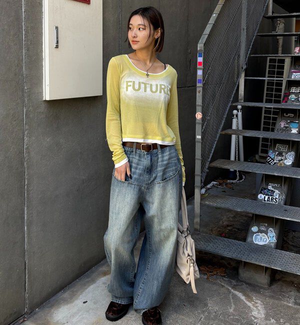  「スプレーロゴレイヤードシアートップス」|Tシャツ・カットソー|