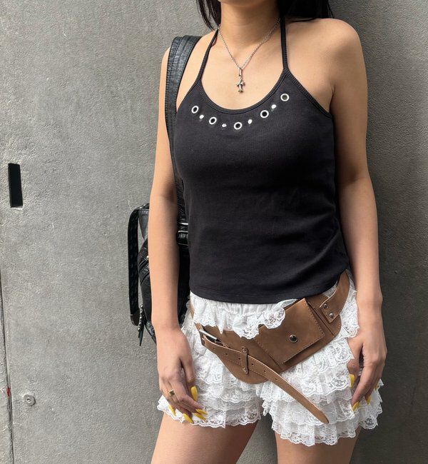  「カップ付きアイレットホルターキャミ」|キャミソール|