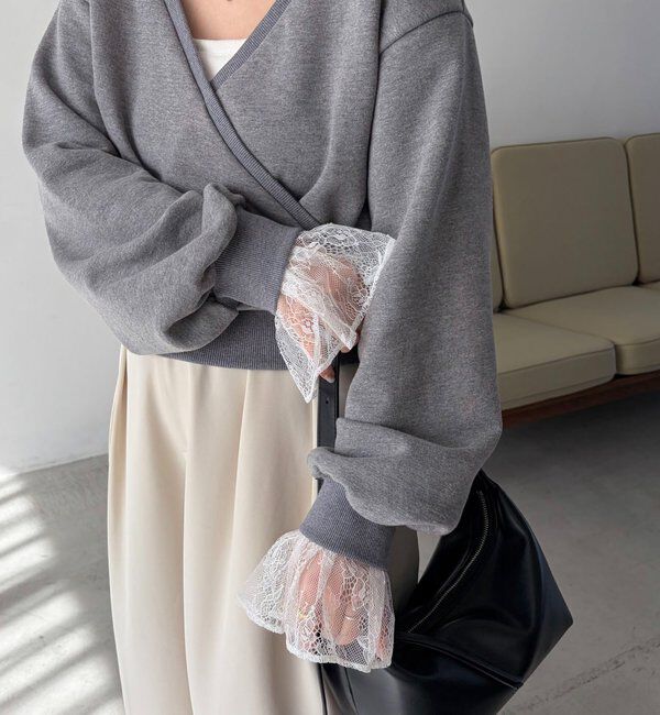  「【前後2WAY】カシュクール袖レーススウェット」|Tシャツ・カットソー|