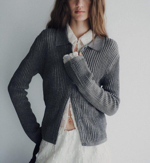  「【Pasterip】ポロニットサマーカーディガン」|カーディガン|グレー