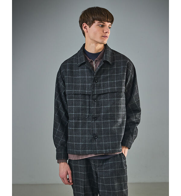 ABAHOUSE「【セットアップ対応】ウールライク チェック CPOシャツブルゾン / ボックスシ」|ブルゾン・スタジャン|グレー系その他1