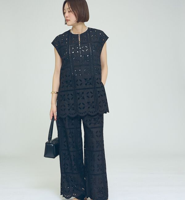 qualite「【セットアップ対応】エンブロイダリーノースリーブブラウス【予約】」|キャミソール|