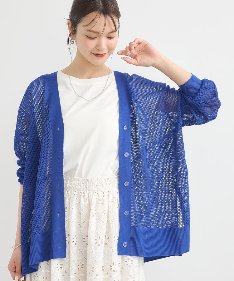 earth music&ecology「メッシュルーズカーディガン」|カーディガン|Blue