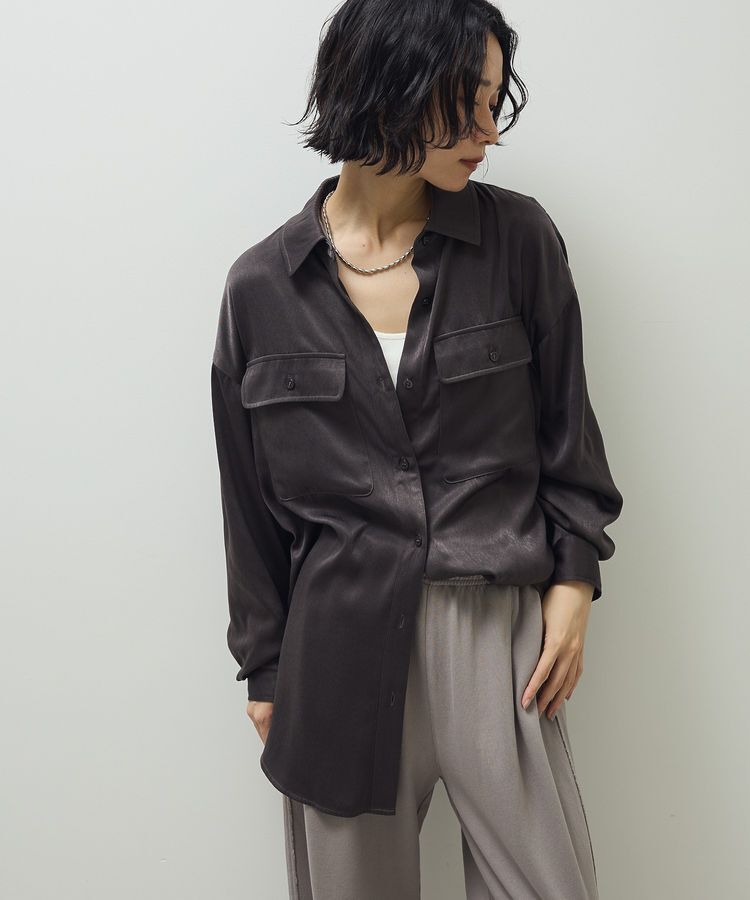 Green Parks「・SUGAR SPOON サテンオーバーシャツ」|シャツ・ブラウス|Charcoal Gray