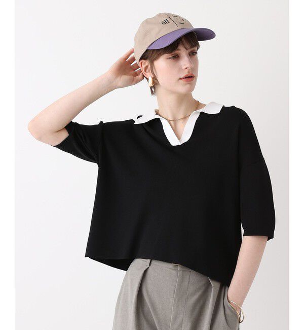 allureville「ボーダーポロ プルオーバー」|ニット・セーター|ブラック系