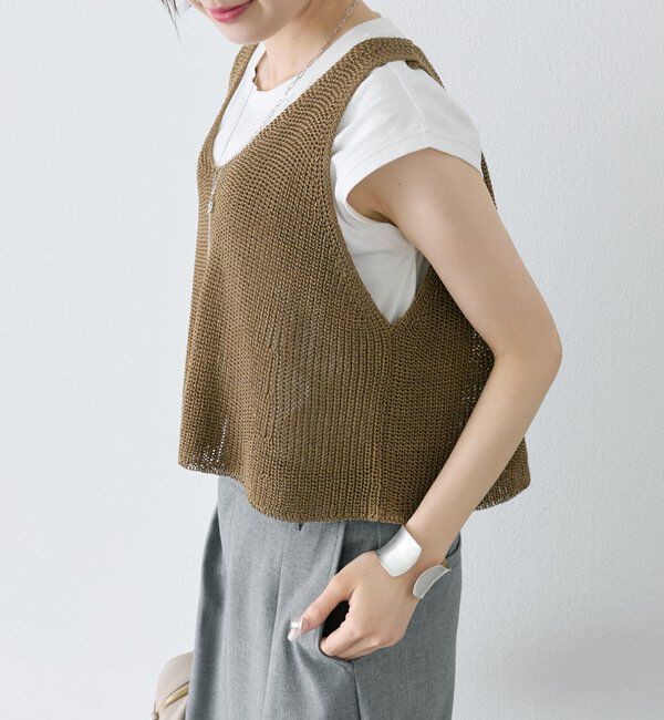  「【汗ジミ防止加工】ワンポイントロゴ刺繍フレンチスリーブTシャツ」|Tシャツ・カットソー|