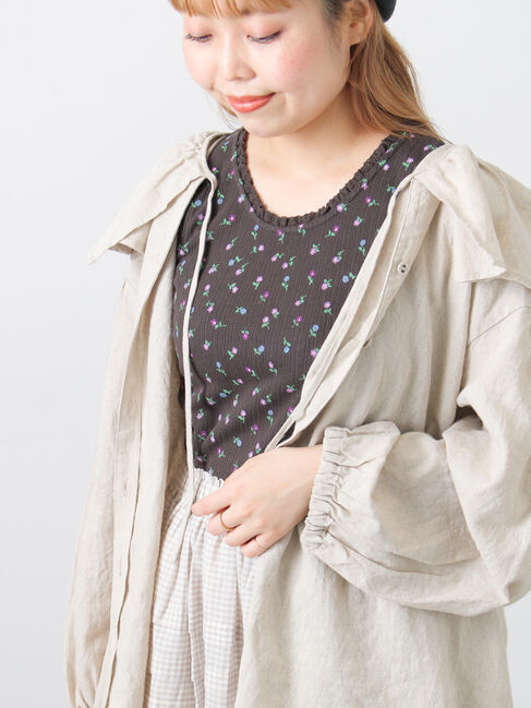 Samansa Mos2「花柄パターンメッシュレース付ノースリーブ」|Tシャツ・カットソー|チャコールグレー