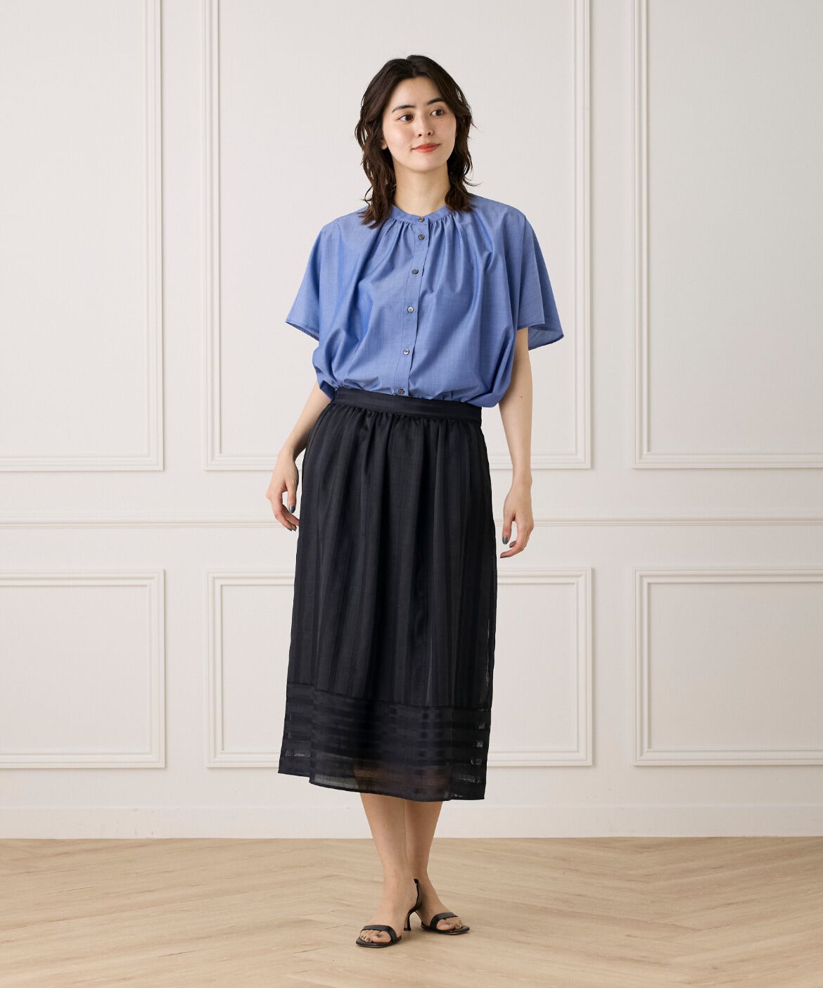 7-IDconcept.「《WEB限定カラー》ポンチョ風バンドカラーブラウス」|シャツ・ブラウス|